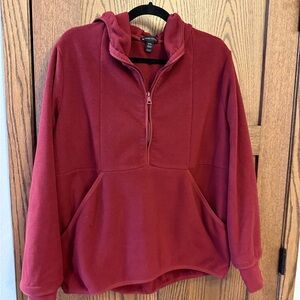 Beyond Yoga Hooded Quarter-Zip Fleece Pullover - Wine